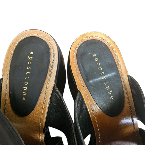 y2k vintage Apostrophe Black Leather Block heel platform sandal heels size 7 - Picture 3 of 9